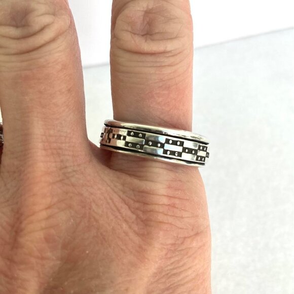 Solid Sterling Silver 925 Wide Geometric Pattern Unisex Spinner Band Ring Sz 12 - Picture 16 of 16